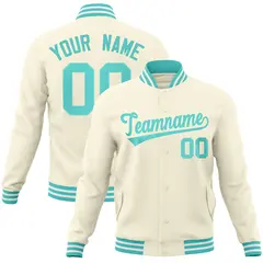 Khaki Aqua Classic Varsity Full-Snap Letterman Jacket 1