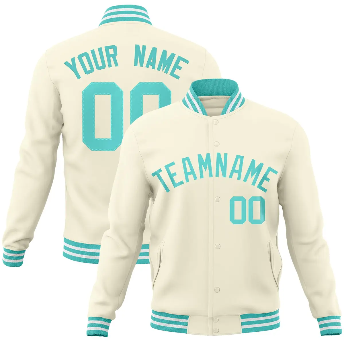 Khaki Aqua Classic Varsity Full-Snap Letterman Jacket