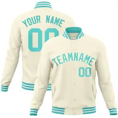 Khaki Aqua Classic Varsity Full-Snap Letterman Jacket