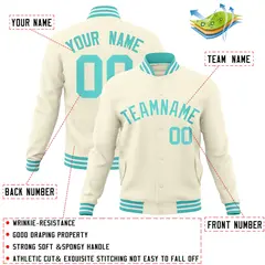 Khaki Aqua Classic Varsity Full-Snap Letterman Jacket 4