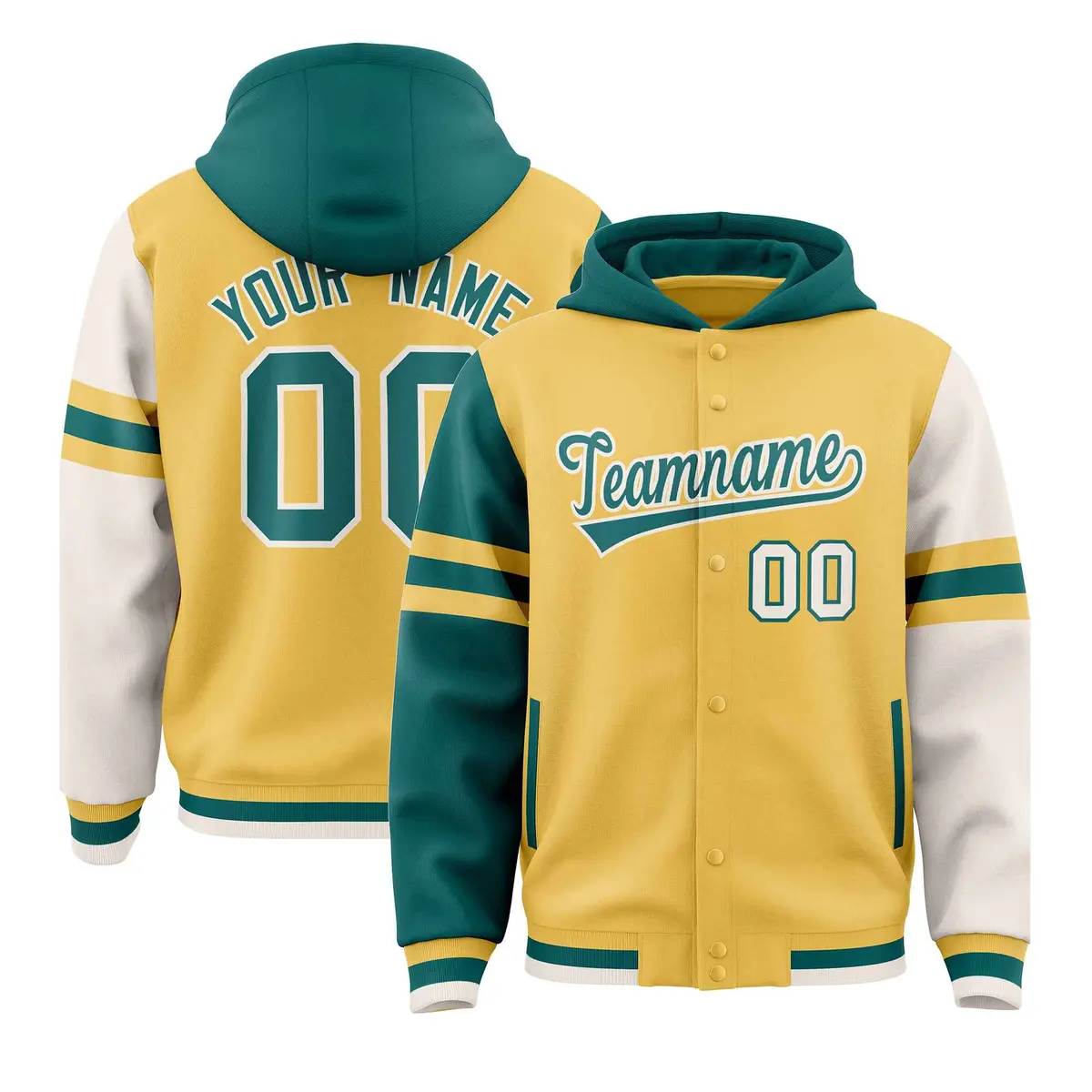 Khaki Aqua-Cream Varsity Three Stripes Raglan Jacket Hoodie