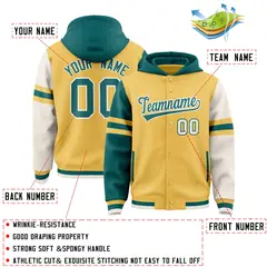 Khaki Aqua-Cream Varsity Three Stripes Raglan Jacket Hoodie 4