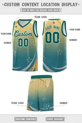 Khaki Aqua Gradient Star Graffiti Pattern Basketball Jersey 2