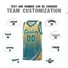 Khaki Aqua Gradient Star Graffiti Pattern Basketball Jersey 3