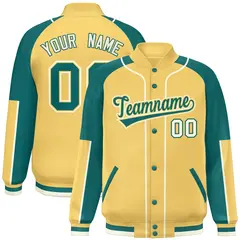 Khaki Aqua-Khaki Raglan Letterman Jacket