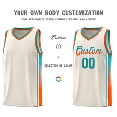 Khaki Aqua-Orange Gradient Fashion Sports Basketball Jersey 3