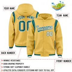 Khaki Aqua Varsity Letterman Color Block Hoodie Jacket 4