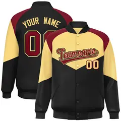 Khaki Black Color Block Varsity Letterman Jacket 1