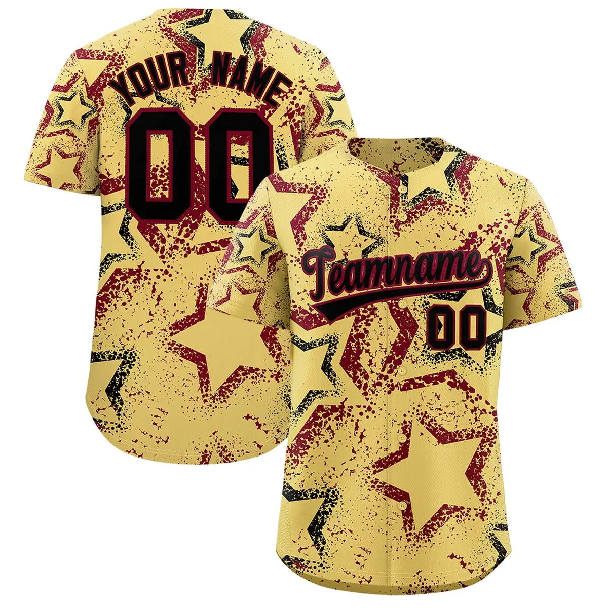 Khaki Black Crimson Graffiti Star Ink Baseball Jersey