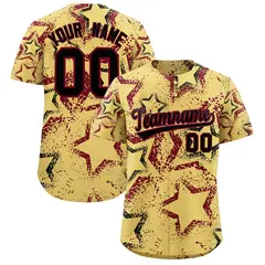 Khaki Black Crimson Graffiti Star Ink Baseball Jersey