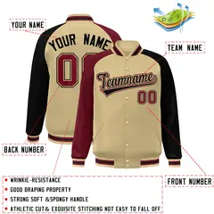 Khaki Black-Crimson Varsity Raglan Letterman Bomber Jacket 2