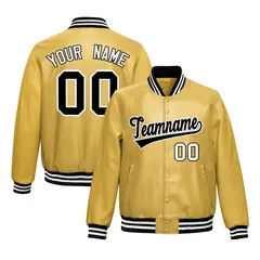 Khaki Black Full-Snap Varsity Faux Leather Letterman Jacket 1