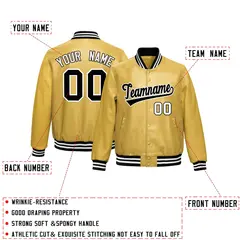 Khaki Black Full-Snap Varsity Faux Leather Letterman Jacket 2