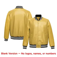 Khaki Black Full-Snap Varsity Faux Leather Letterman Jacket 6