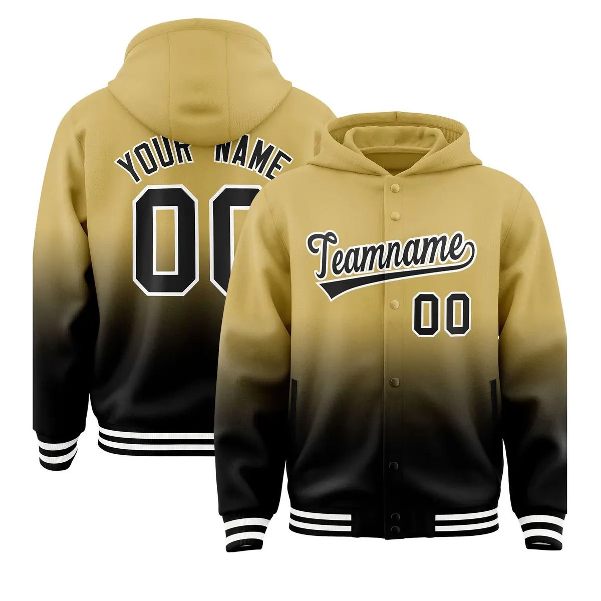 Khaki Black Gradient Varsity Letterman Jacket Hoodie