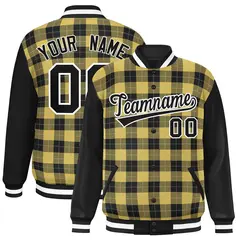 Khaki Black-Gray Plaid Varsity Letterman Baseball Jacket 1