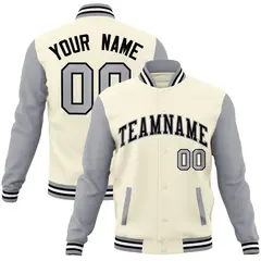 Khaki Black-Gray Raglan Varsity Full-Snap Letterman Jacket 1