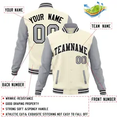Khaki Black-Gray Raglan Varsity Full-Snap Letterman Jacket 4