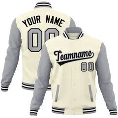 Khaki Black-Gray Raglan Varsity Full-Snap Letterman Jacket 1