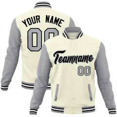Khaki Black-Gray Raglan Varsity Full-Snap Letterman Jacket