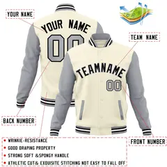 Khaki Black-Gray Raglan Varsity Full-Snap Letterman Jacket 4
