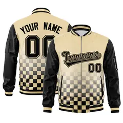Khaki Black Grid Color Block Letterman Raglan Sleeve Jacket 1