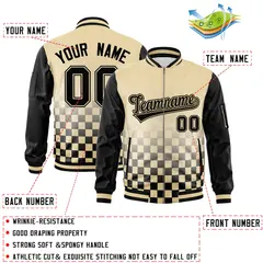 Khaki Black Grid Color Block Letterman Raglan Sleeve Jacket 2