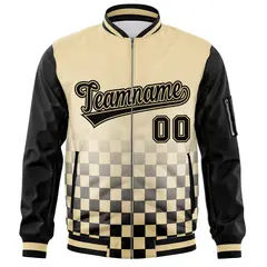 Khaki Black Grid Color Block Letterman Raglan Sleeve Jacket 3