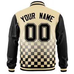 Khaki Black Grid Color Block Letterman Raglan Sleeve Jacket 4