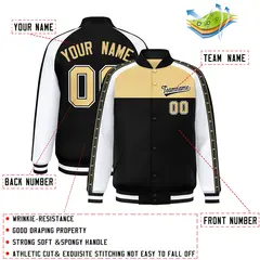 Khaki Black K-Ribbon Raglan Full-Snap Color Block Letterman Jacket 2