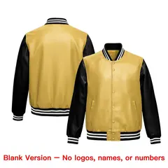 Khaki Black Raglan Full-Snap Faux Leather Letterman Jacket 6