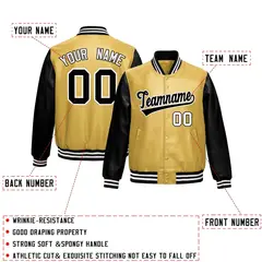 Khaki Black Raglan Full-Snap Varsity Faux Leather Letterman Jacket 2