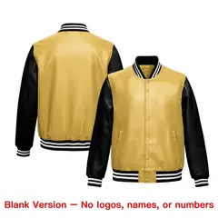 Khaki Black Raglan Full-Snap Varsity Faux Leather Letterman Jacket 6