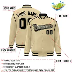 Khaki Black Ribbon Color Block Varsity Full-Snap Bomber Jacket 2
