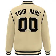 Khaki Black Ribbon Color Block Varsity Full-Snap Bomber Jacket 4