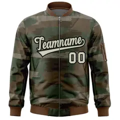Khaki Black Varsity Full-Zip Camo Letterman Bomber Jacket 3