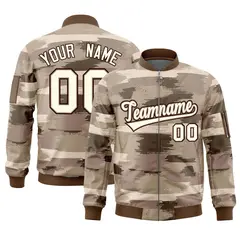 Khaki Black Varsity Full-Zip Camo Letterman Bomber Jacket