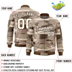 Khaki Black Varsity Full-Zip Camo Letterman Bomber Jacket 2