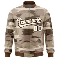 Khaki Black Varsity Full-Zip Camo Letterman Bomber Jacket 3