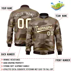 Khaki Black Varsity Full-Zip Camo Letterman Bomber Jacket 2