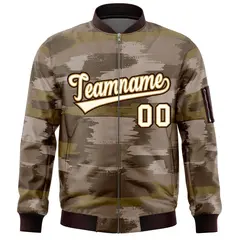 Khaki Black Varsity Full-Zip Camo Letterman Bomber Jacket 3