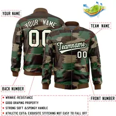 Khaki Black Varsity Full-Zip Camo Letterman Bomber Jacket 2