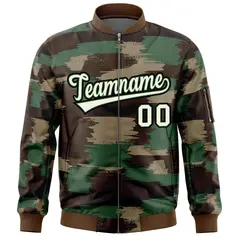 Khaki Black Varsity Full-Zip Camo Letterman Bomber Jacket 3