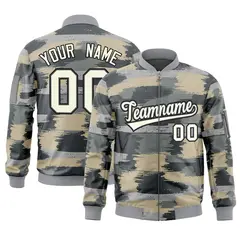 Khaki Black Varsity Full-Zip Camo Letterman Bomber Jacket