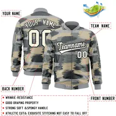 Khaki Black Varsity Full-Zip Camo Letterman Bomber Jacket 2
