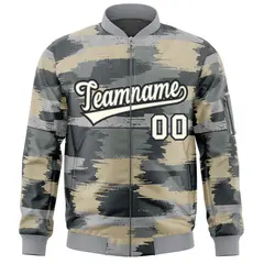 Khaki Black Varsity Full-Zip Camo Letterman Bomber Jacket 3