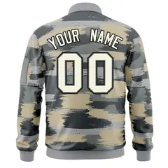 Khaki Black Varsity Full-Zip Camo Letterman Bomber Jacket 4
