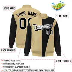 Khaki Black-White Color Block Varsity Full-Snap Bomber Jacket 2