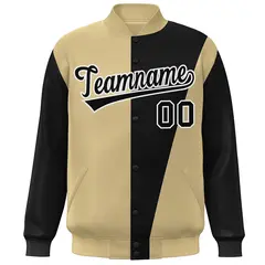 Khaki Black-White Color Block Varsity Full-Snap Bomber Jacket 3