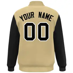 Khaki Black-White Color Block Varsity Full-Snap Bomber Jacket 4